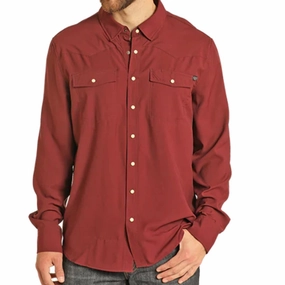 Moisture Wicking Material High Street Fashion Rock & Roll Denim Maroon Long Sleeve