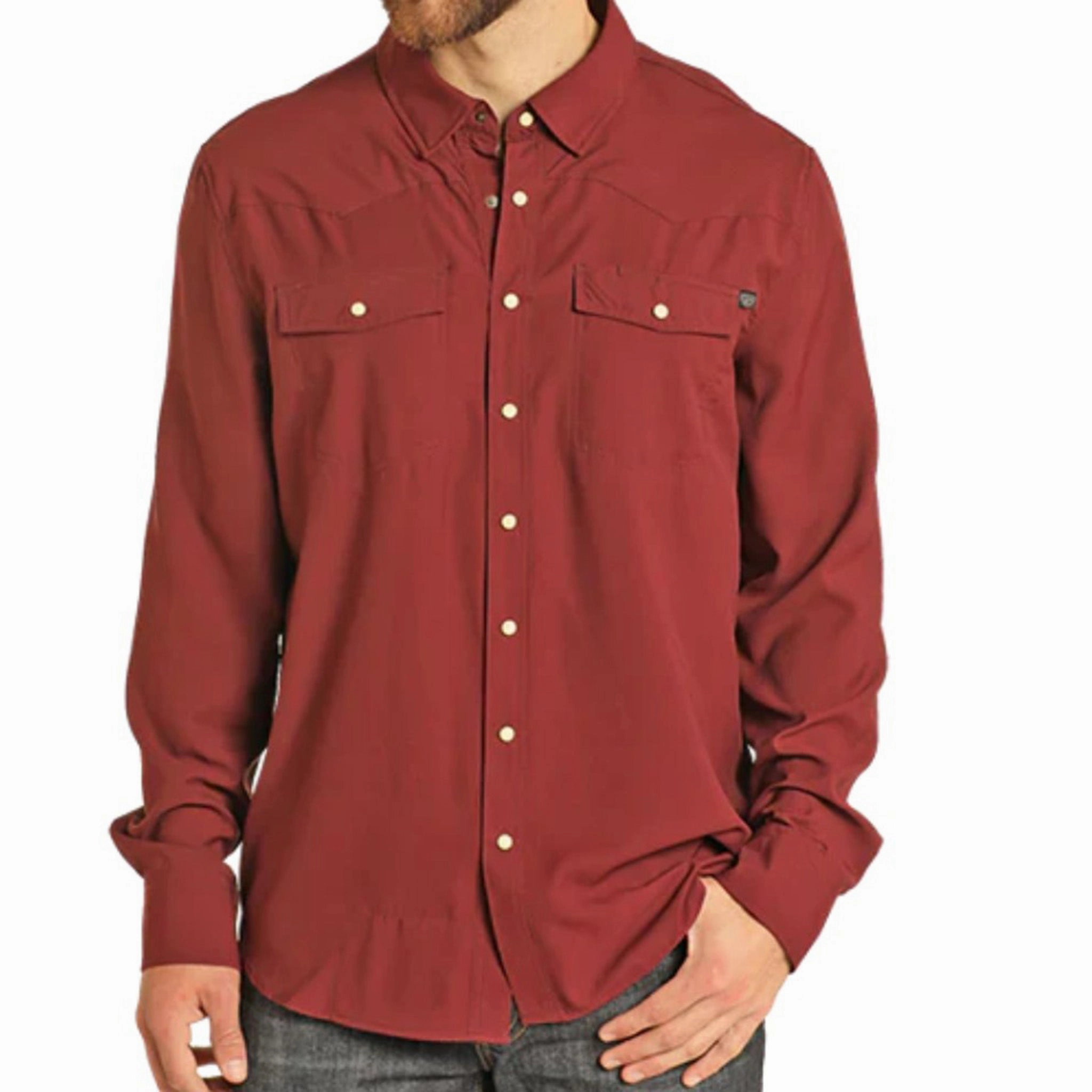Rock & Roll Denim Maroon Long Sleeve Unisex Option Minimal Look