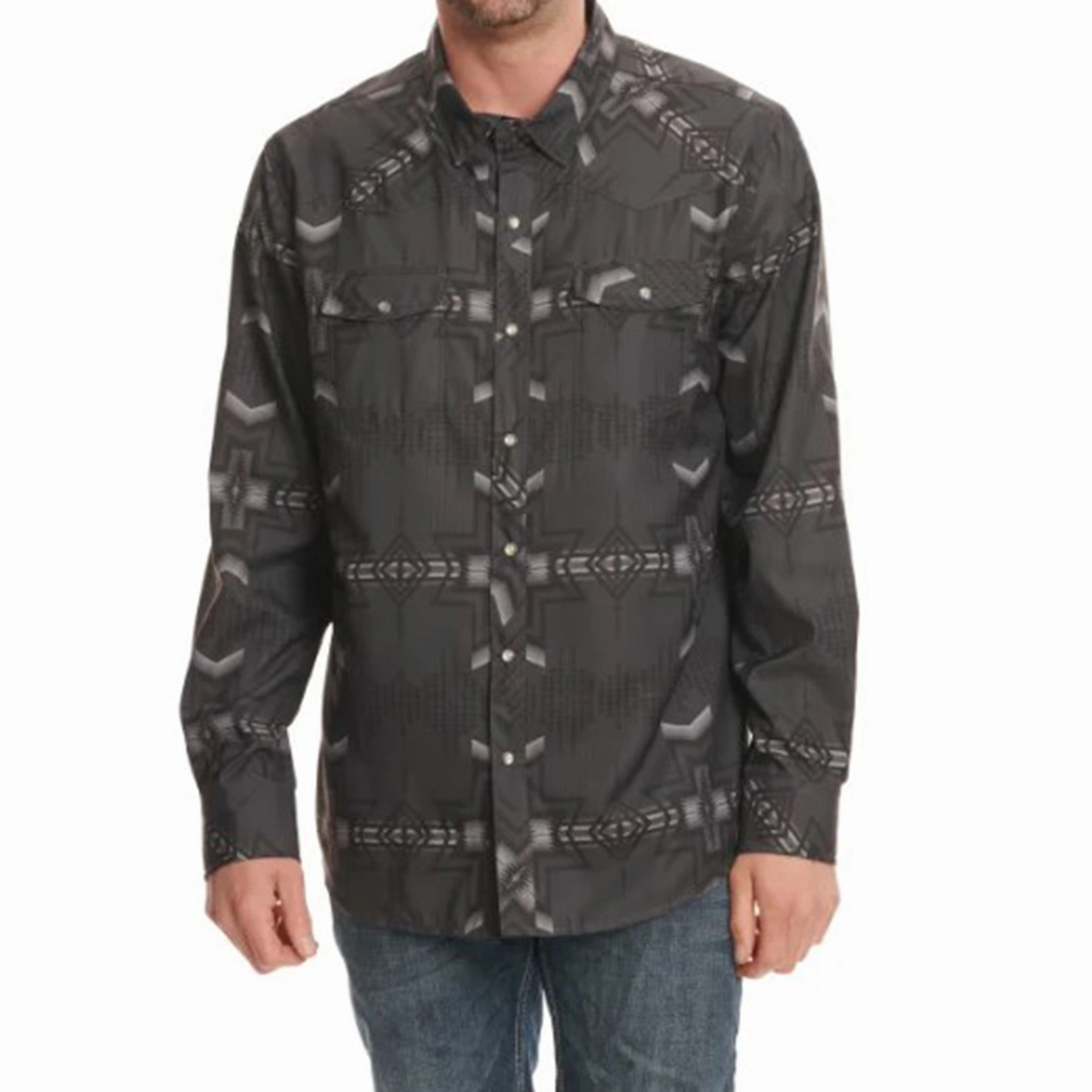 Daytime Look Breathable Cotton Rock & Roll Denim Men's Grey Aztec Shirt