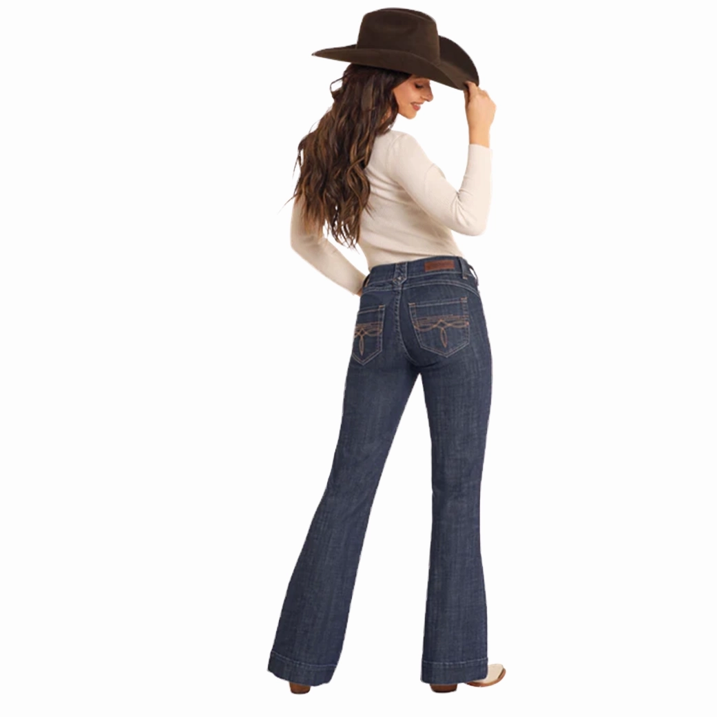 Stone Wash Finish Practical Comfort Rock & Roll Denim Women's Dark Wash Trouser Jean