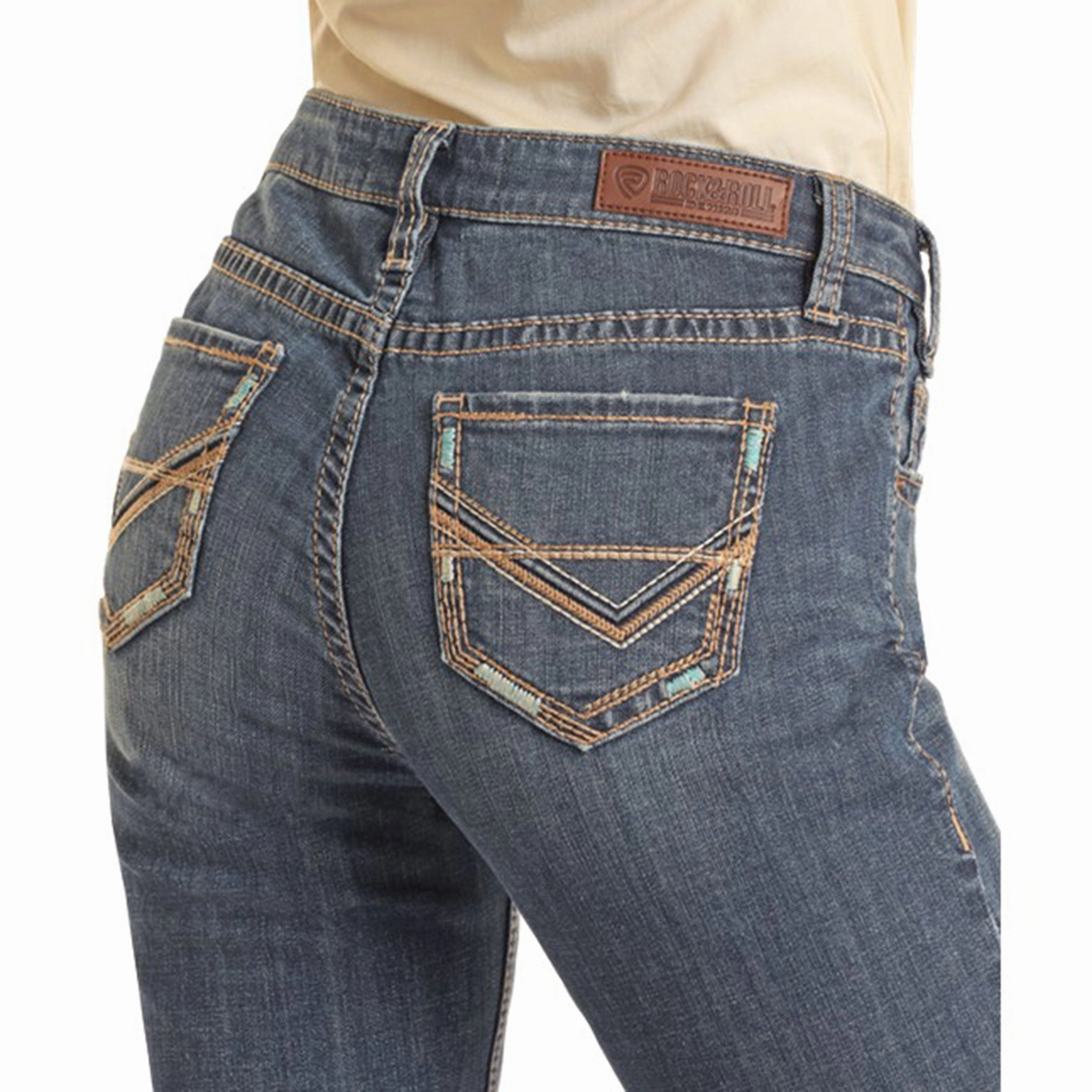 Rock & Roll Denim Women's Petal Stitch Embroidered Jean Riveted Stress Points Family Style Urban Explorer Youth Style