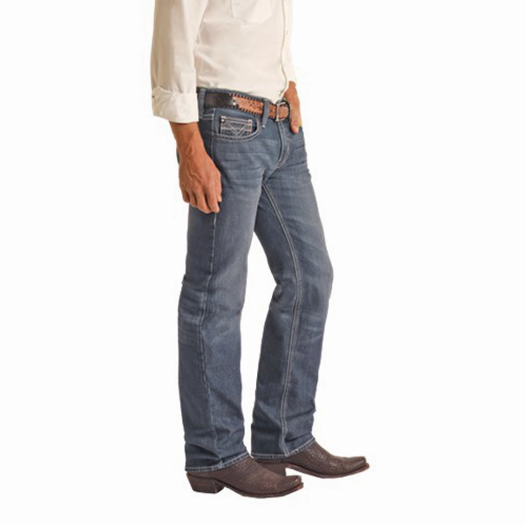 Rock & Roll Men's 2 Tone Pistol Dark Vintage Jeans Clean Fit Travel Outfit Chill Outfit Date Night