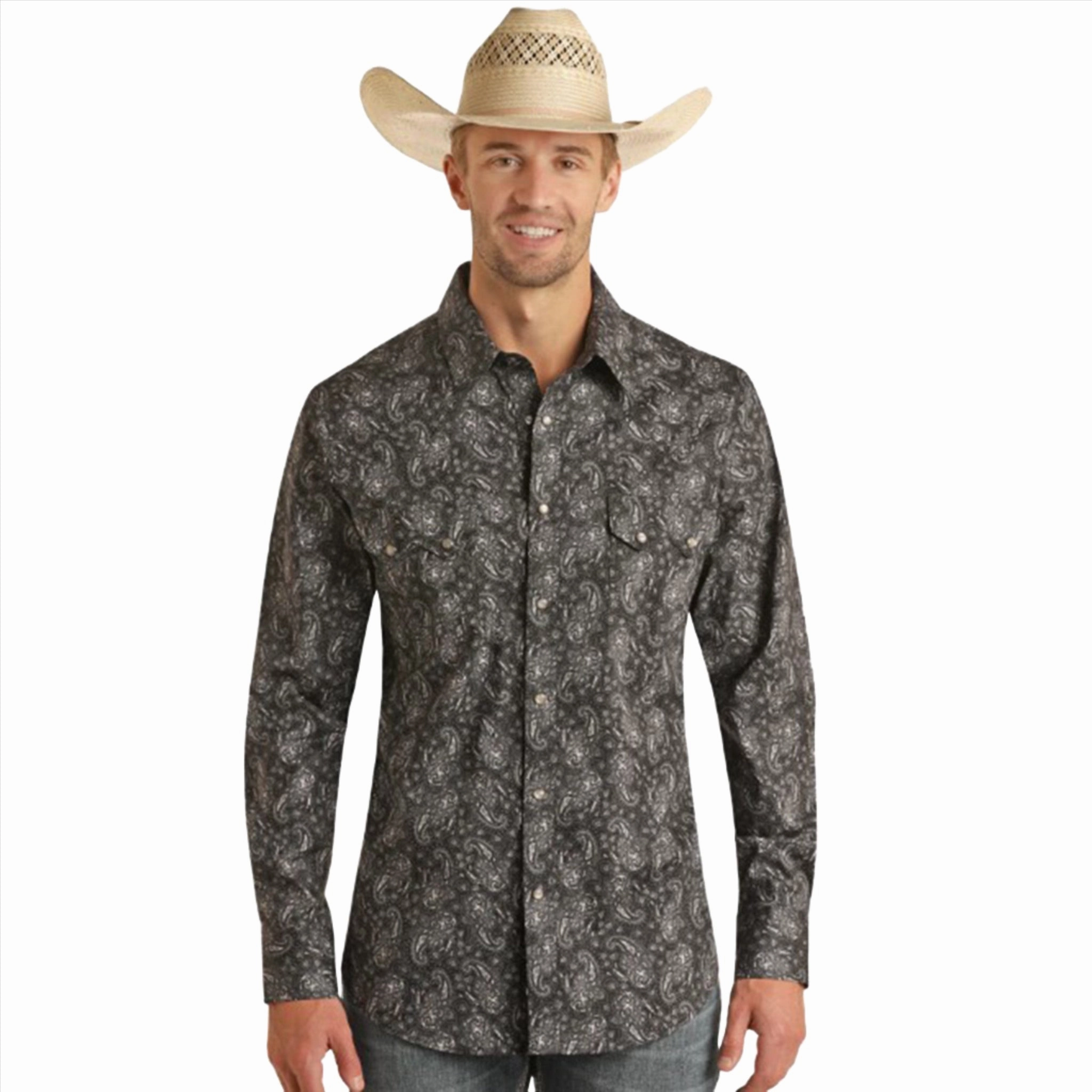 Gym Wear Rock & Roll Men's Black Paisley Long Sleeve