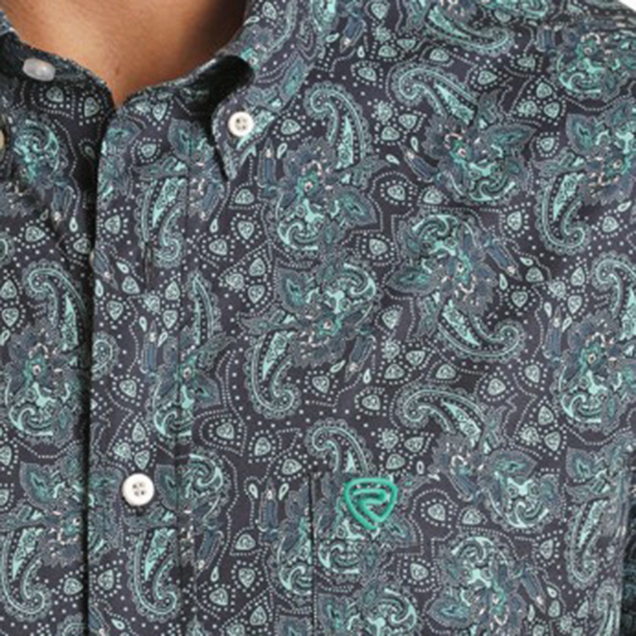 Rock & Roll Men's Blue Paisley Long Sleeve Shirt Functional Comfort Handcrafted Detail
