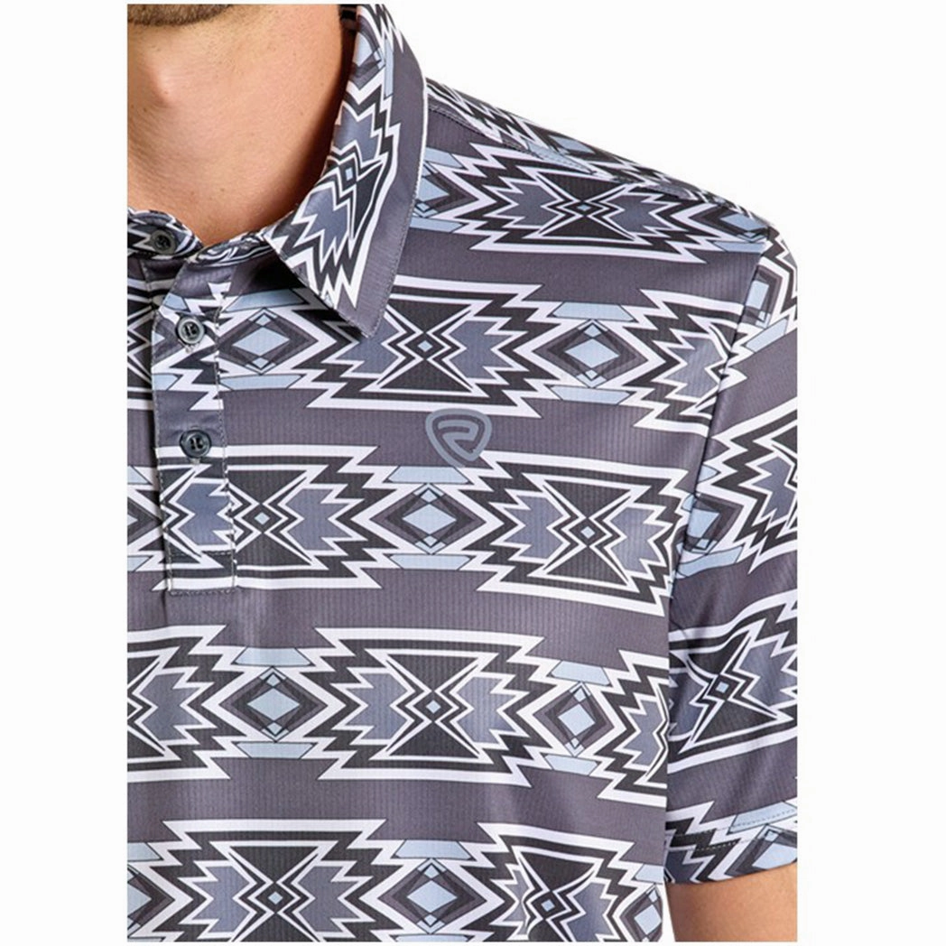 Geometric Design Budget Friendly Rock & Roll Men's Charcoal & Black Aztec Polo