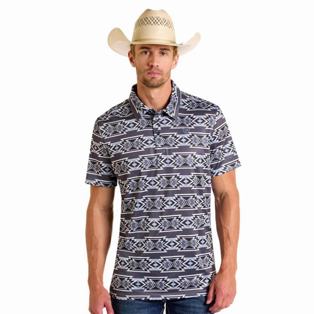 Nautical Look Breathable Underarm Vents Rock & Roll Men's Charcoal & Black Aztec Polo