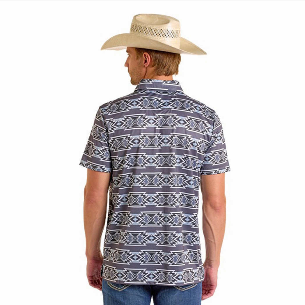 Rock & Roll Men's Charcoal & Black Aztec Polo Comfortable Design