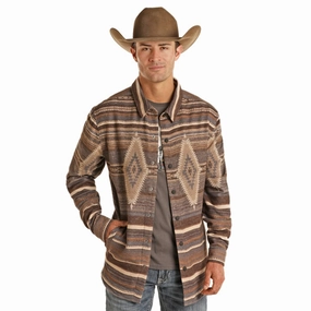Rock & Roll Men's Dark Brown Aztec Shacket Sleek Layers