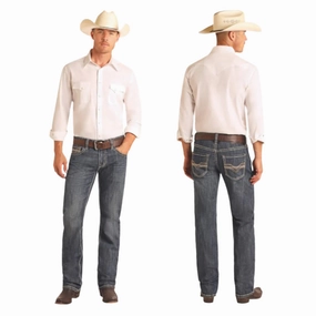 Rock & Roll Men's Dark Vintage Pistol Straight Leg Jeans Comfortable Style Comfy Design