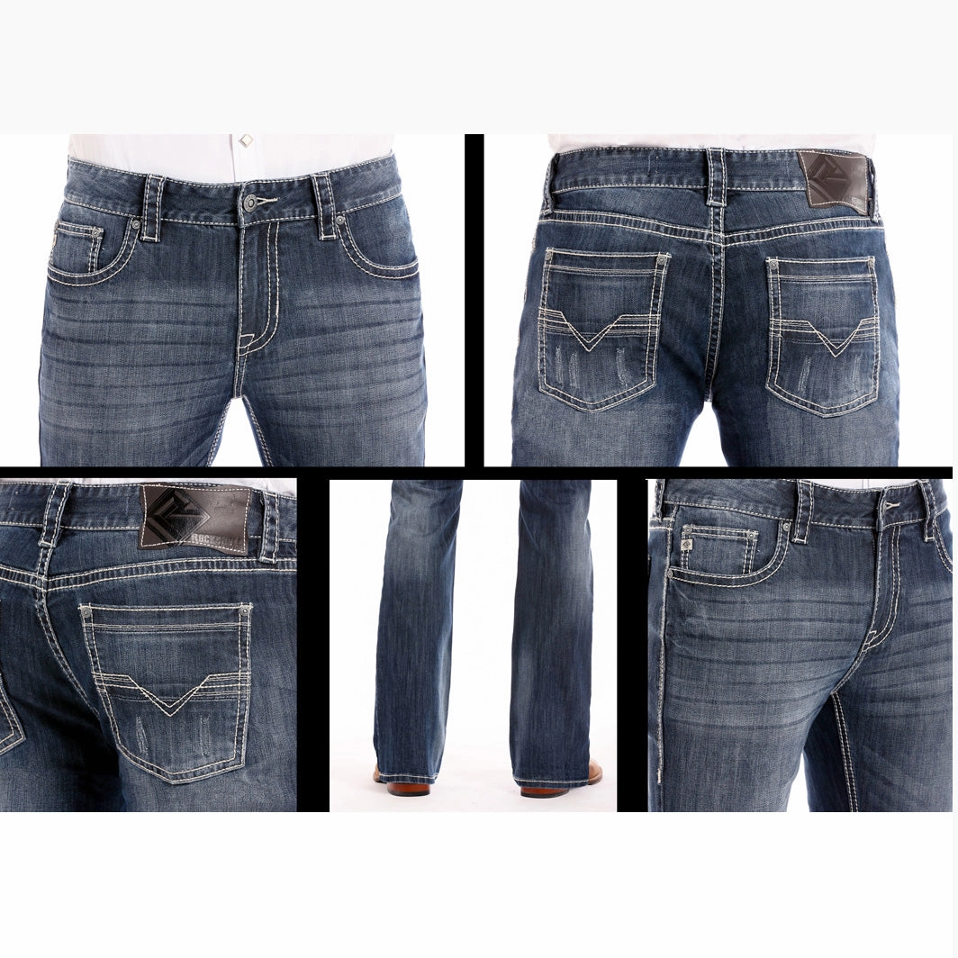 Rock & Roll Men's Dark Wash Regular Fit Straight Leg Jean Daily Uniform Loose Outdoor Adventure Work Meeting