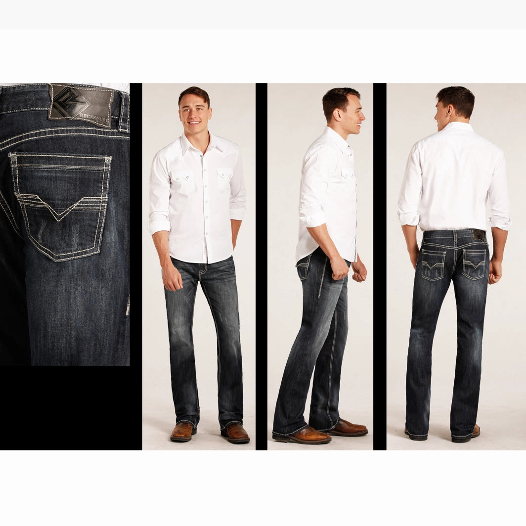 Rock & Roll Men's Dark Wash Regular Fit Straight Leg Jean Customizable Hem Options