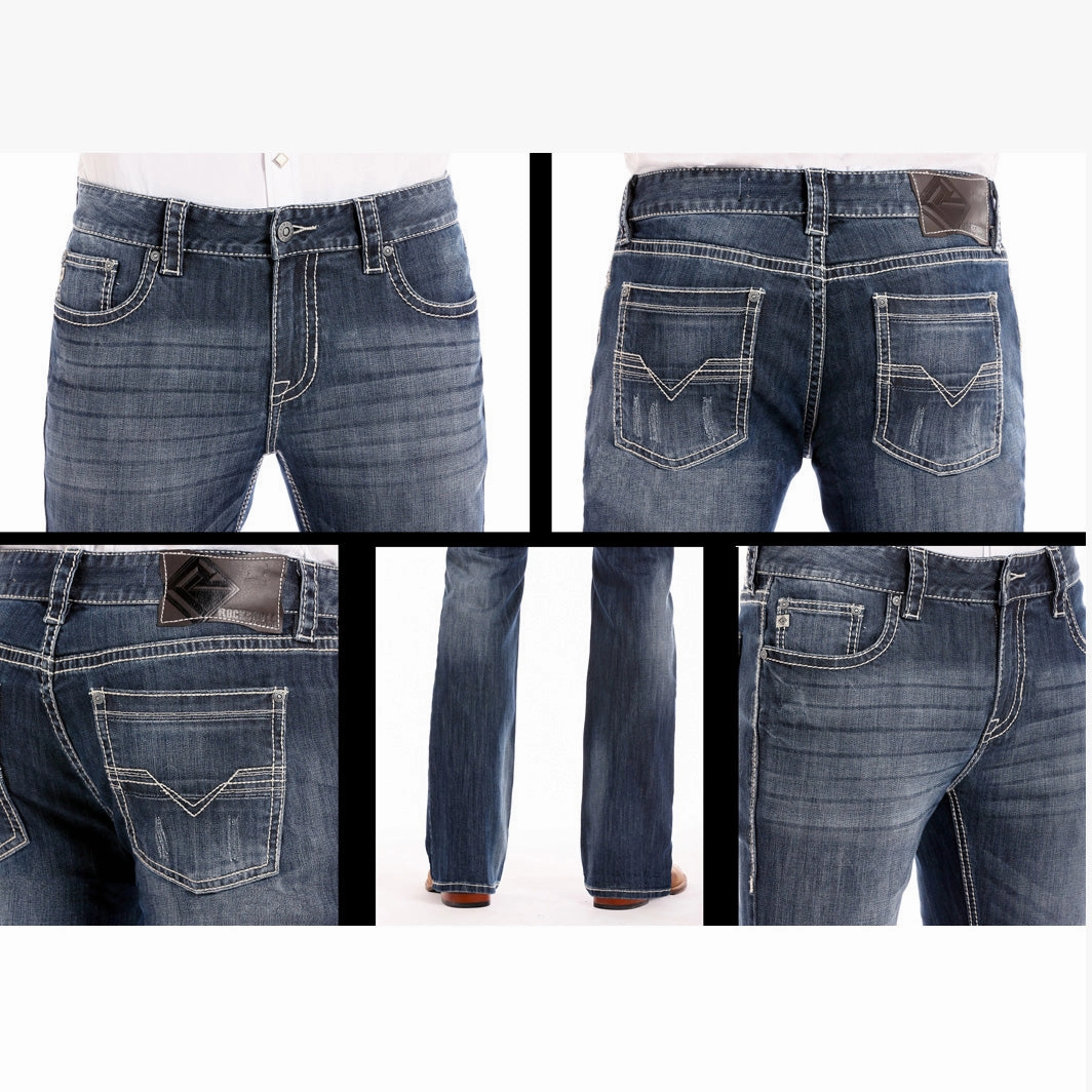 Rock & Roll Men's Dark Wash Regular Fit Straight Leg Jean Sleek Shape