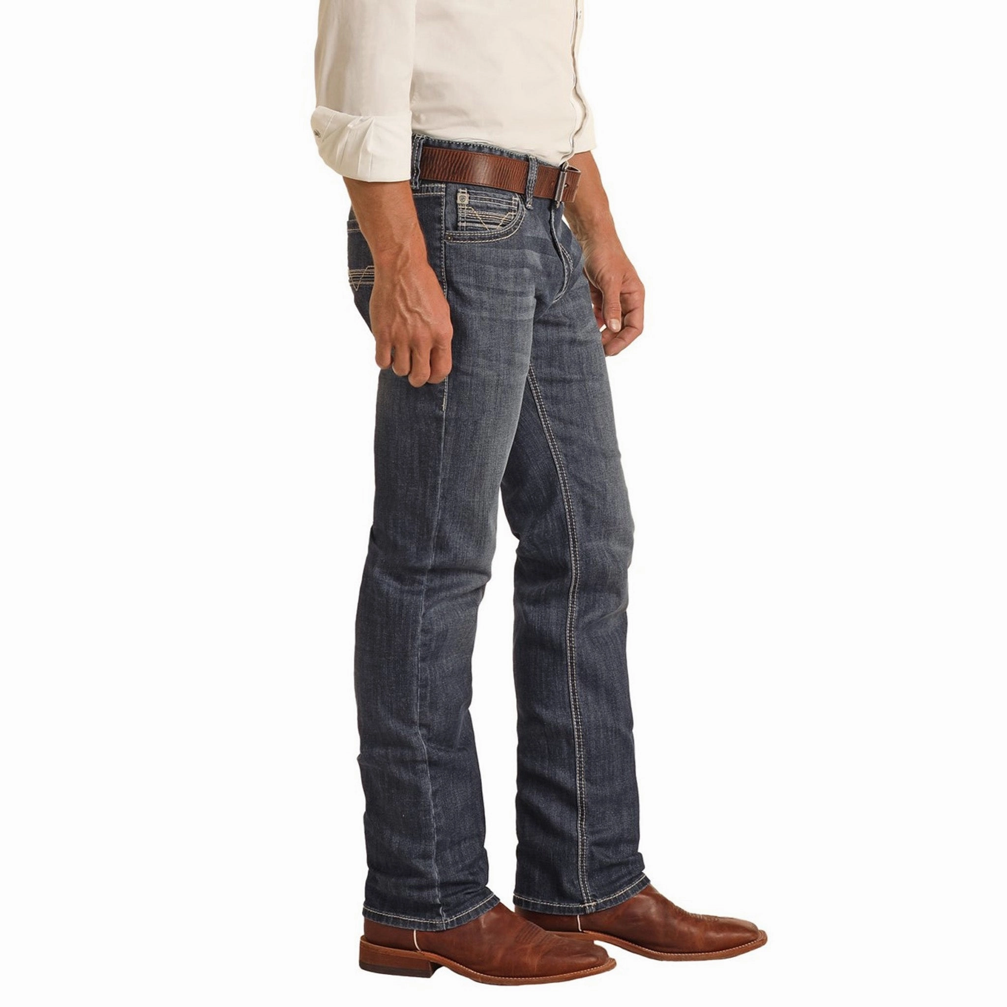 Rock & Roll Men's Med Wash Straight Leg Jeans Unisex Friendly Flexible Style