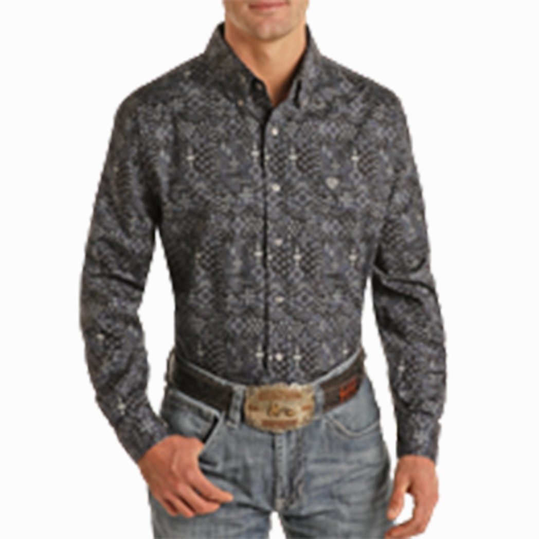 Rock & Roll Men's Navy Bandana Long Sleeve Camouflage Print