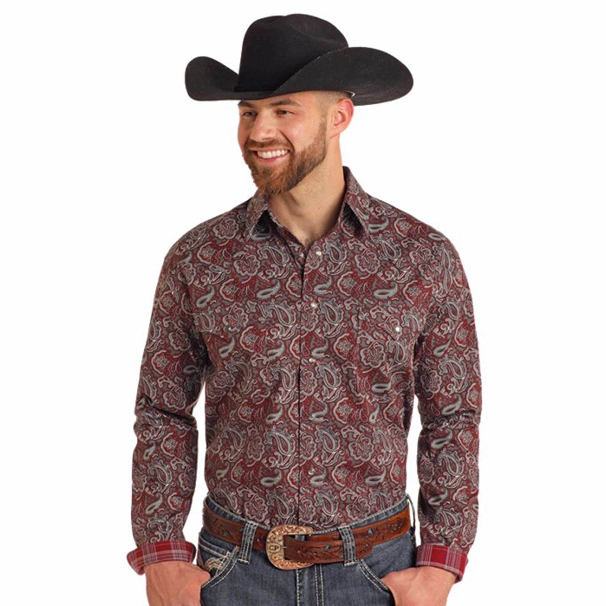 Exclusive Collection Rock & Roll Men's Paisley Print Pearl Snap Long Sleeve