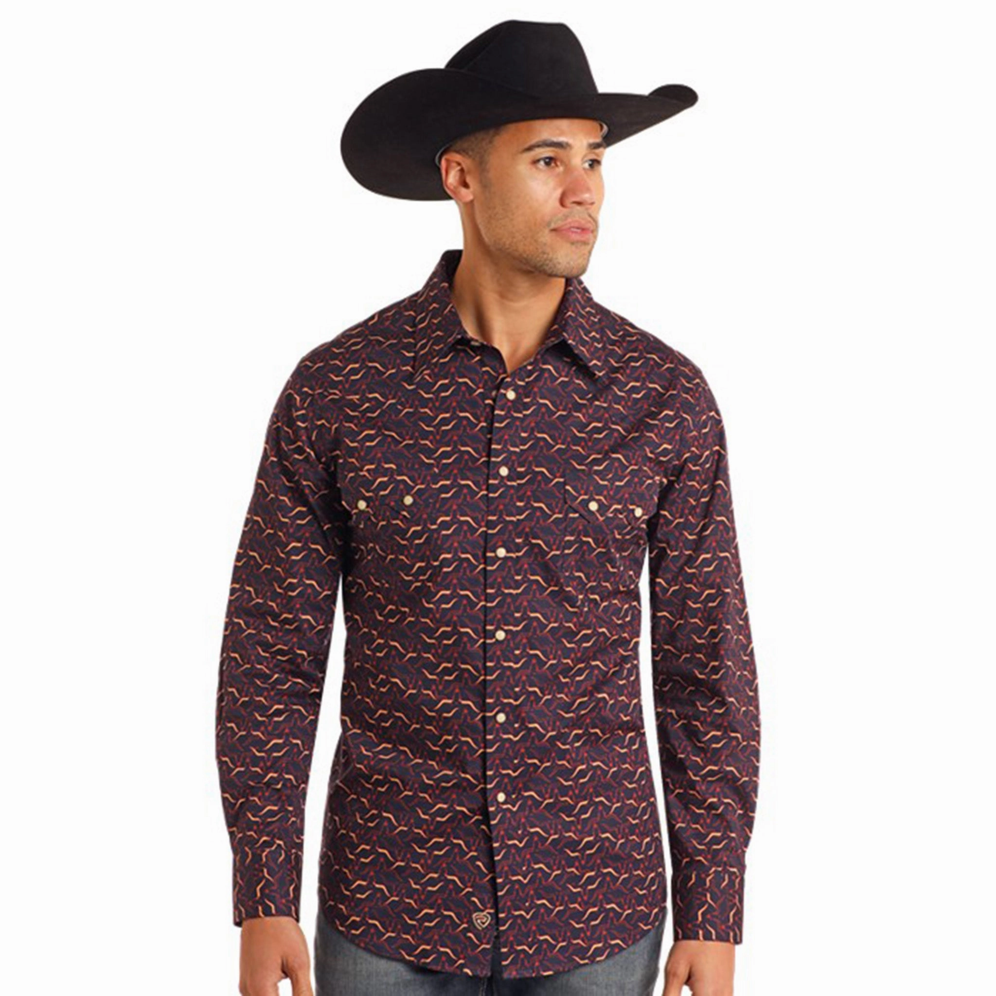 Rock & Roll Men's Pearl Snap Long Sleeve Seamless Sides Layering Essential
