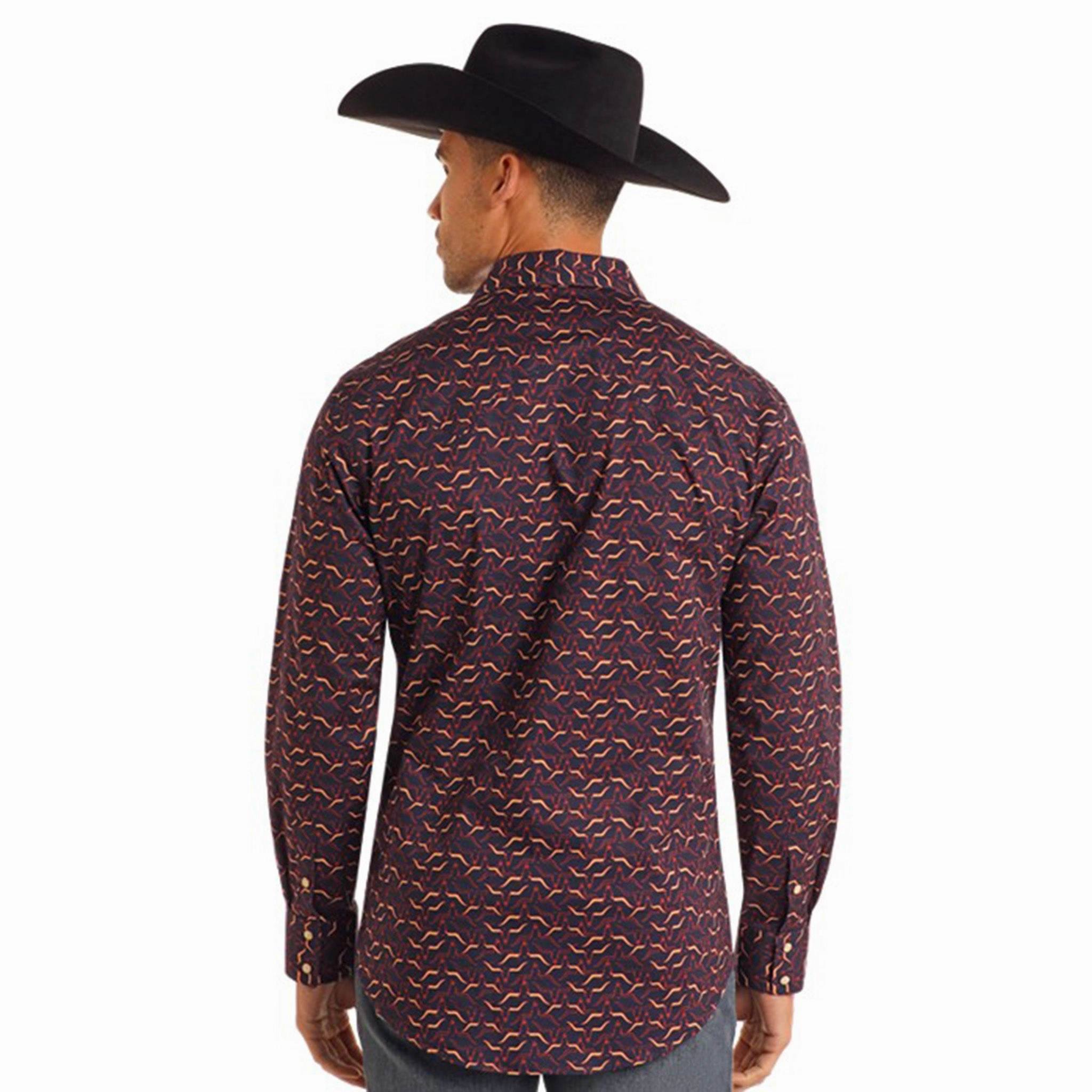 Rock & Roll Men's Pearl Snap Long Sleeve Simple Elegance Breathable Lining