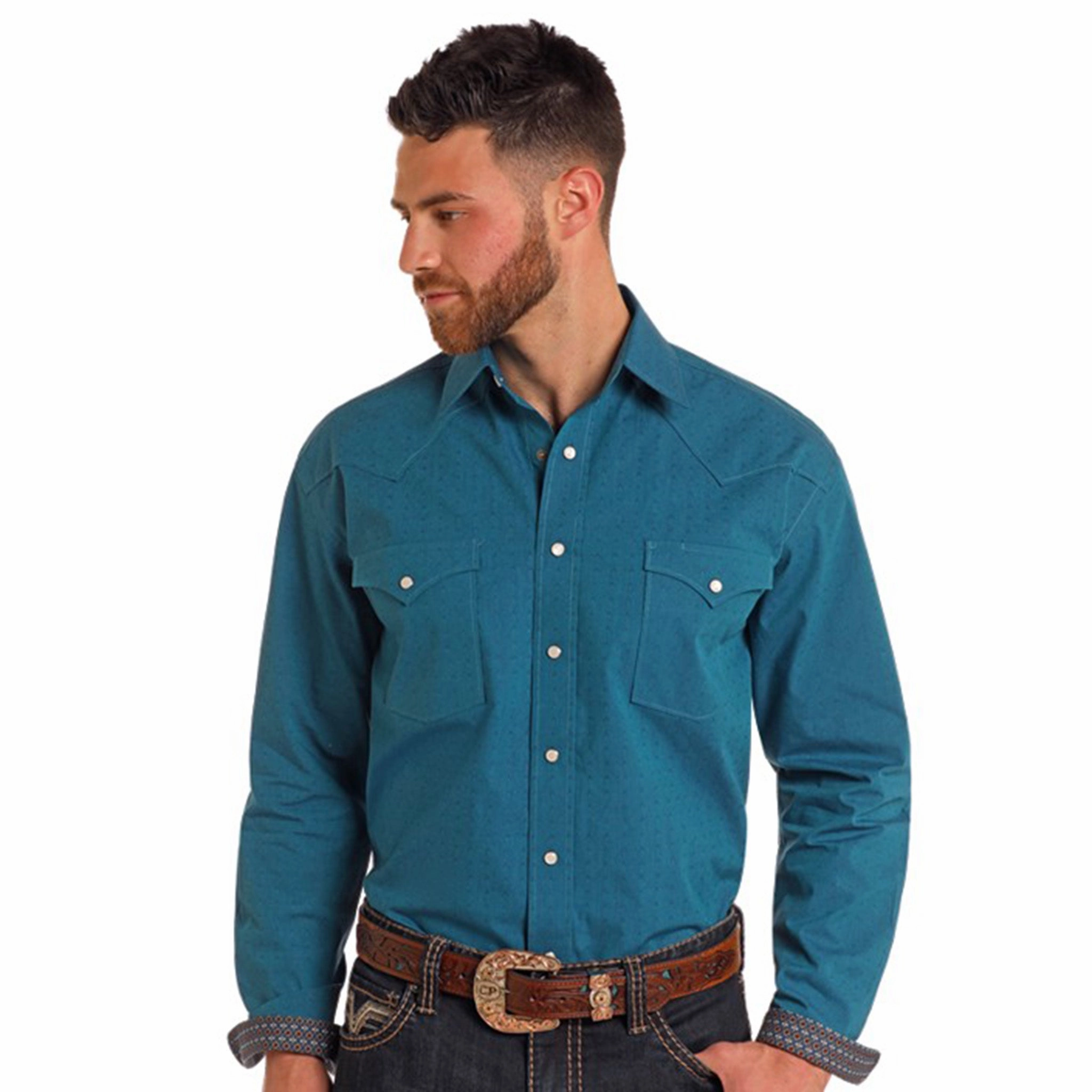 Rock & Roll Men's Pearl Snap Long Sleeve No Chafe Edging EasyCare Fabric