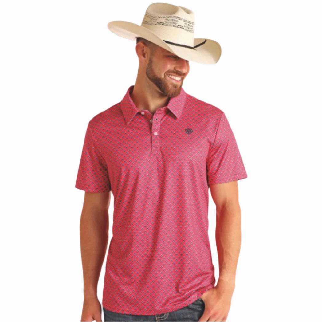 Premium Finish Odor Control Technology Rock & Roll Men's Pink Geo Print Polo