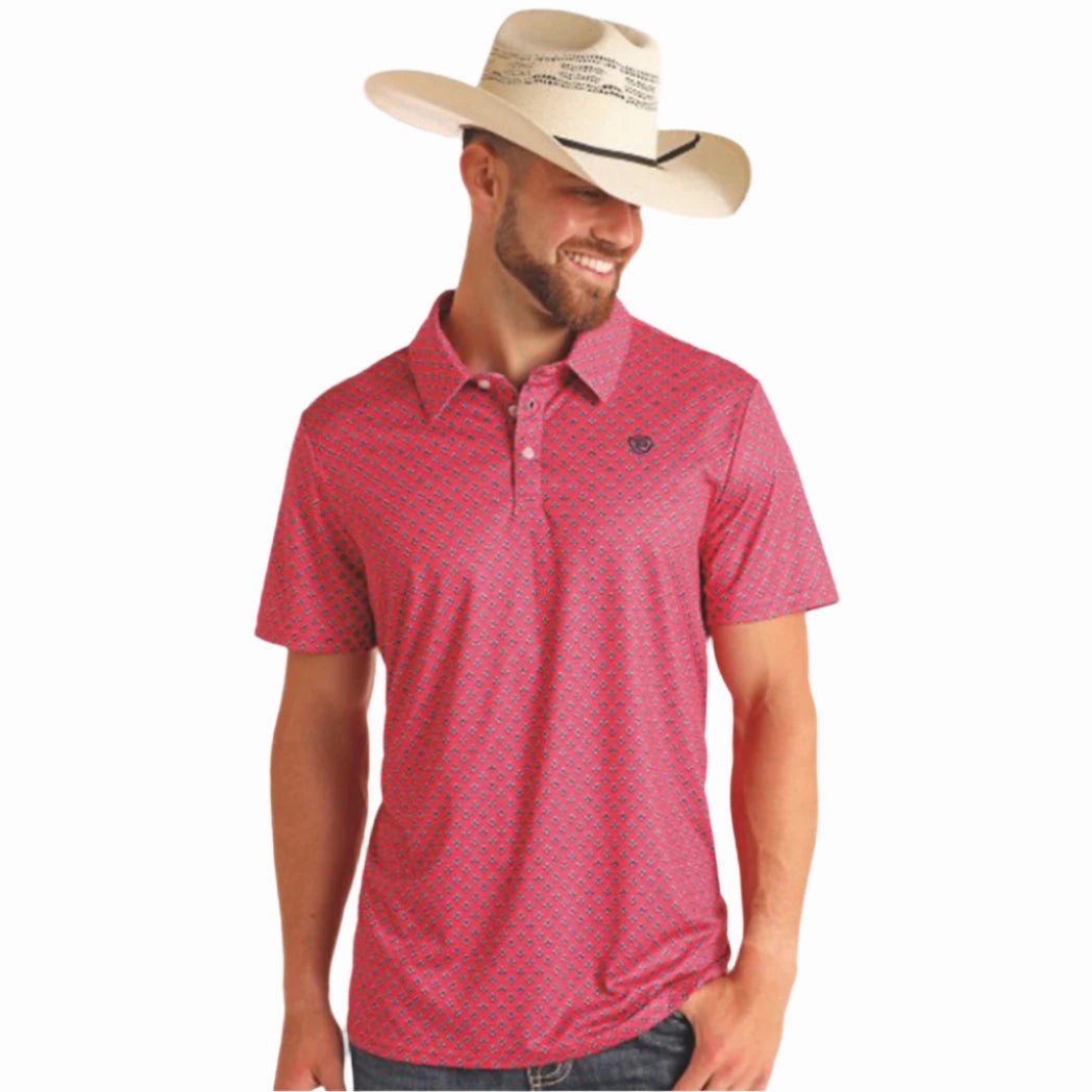 Rock & Roll Men's Pink Geo Print Polo Breathable fabric Chill Wear