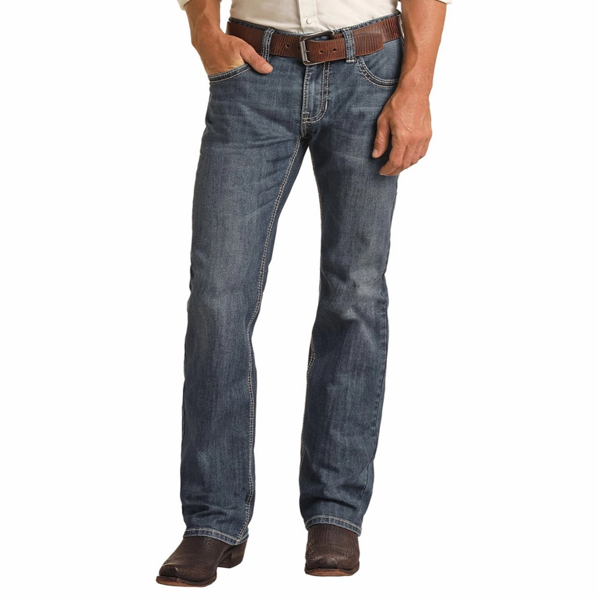 Premium Outdoor Enthusiast Foundation Piece Rock & Roll Men's Pistol Straight Bootcut Jeans