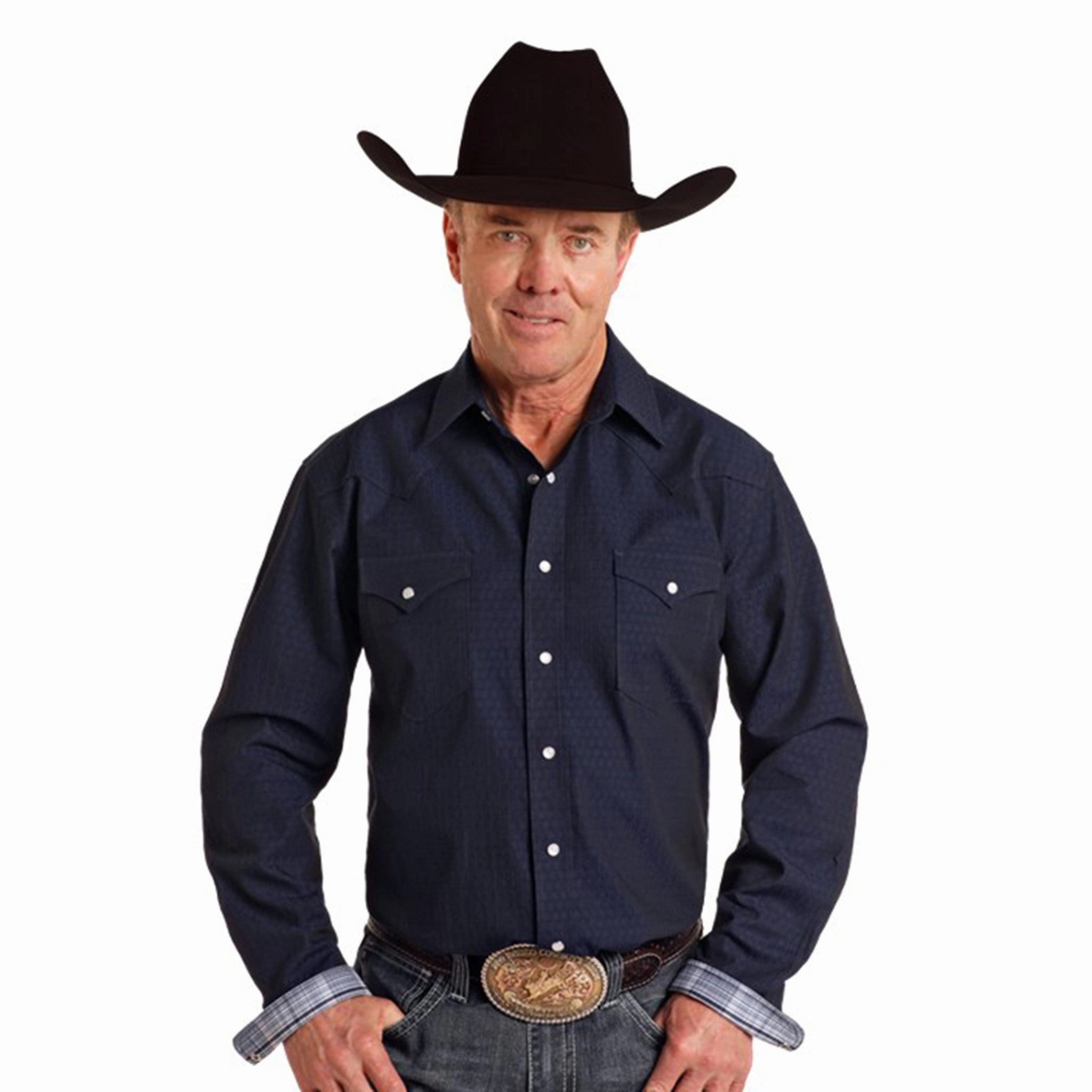 Rock & Roll Men's Solid Navy Pearl Snap mix and match