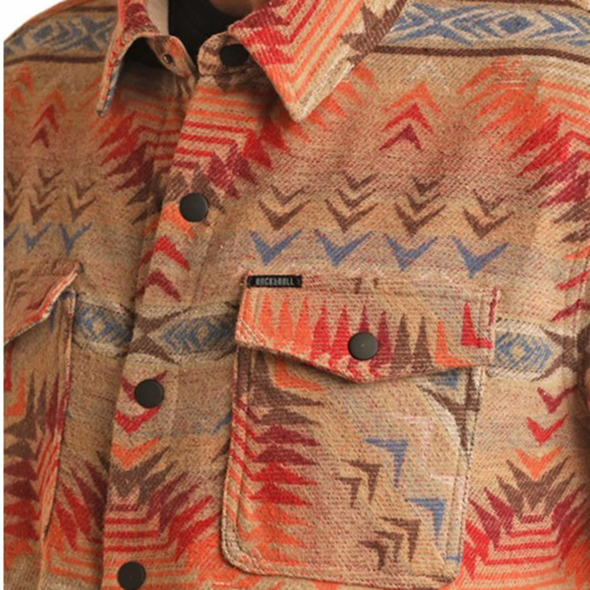 Ultraviolet Protection Rock & Roll Men's Tan Aztec Shacket