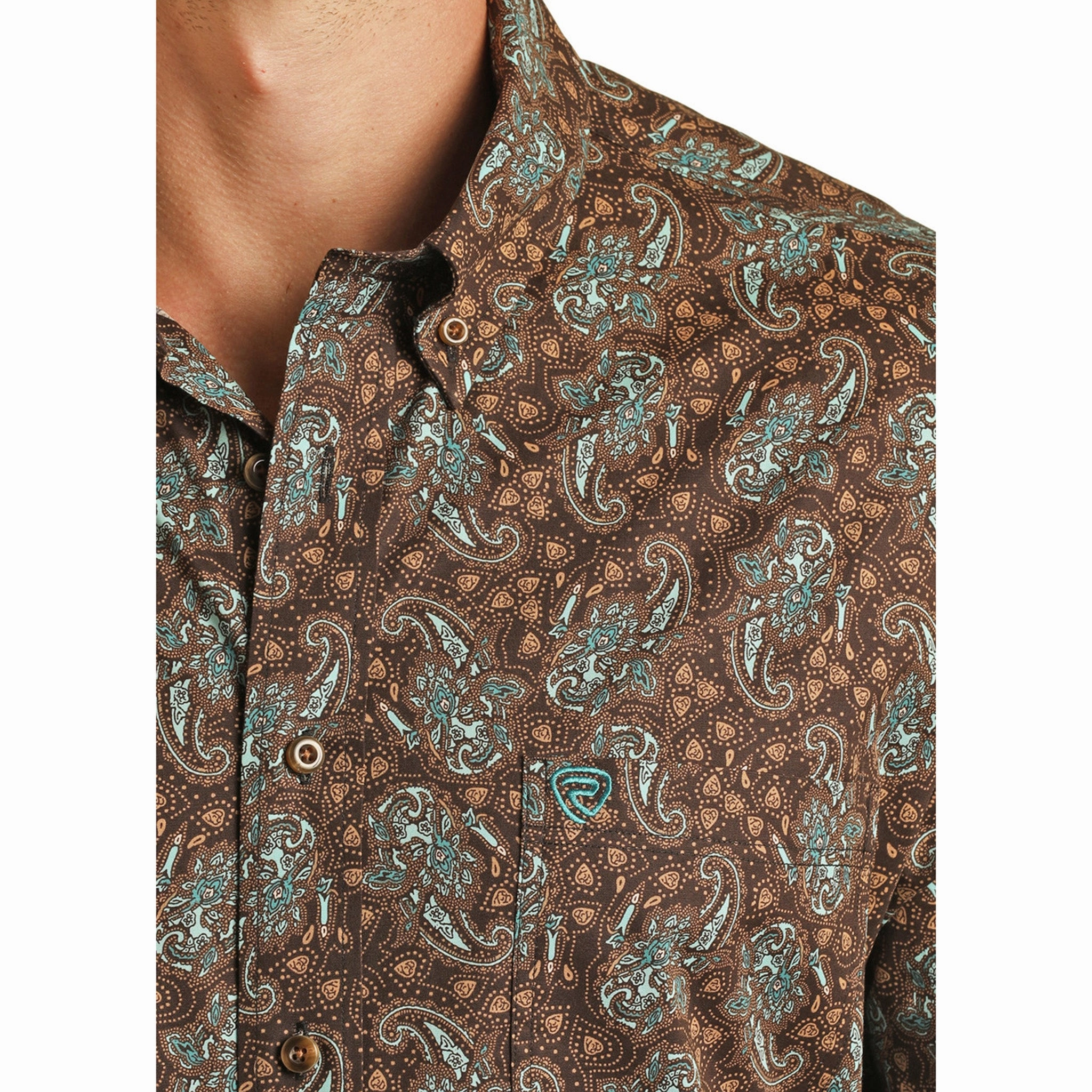 Layered Sleeve Cuffs Rock & Roll Men's Turquoise Paisley Long Sleeve