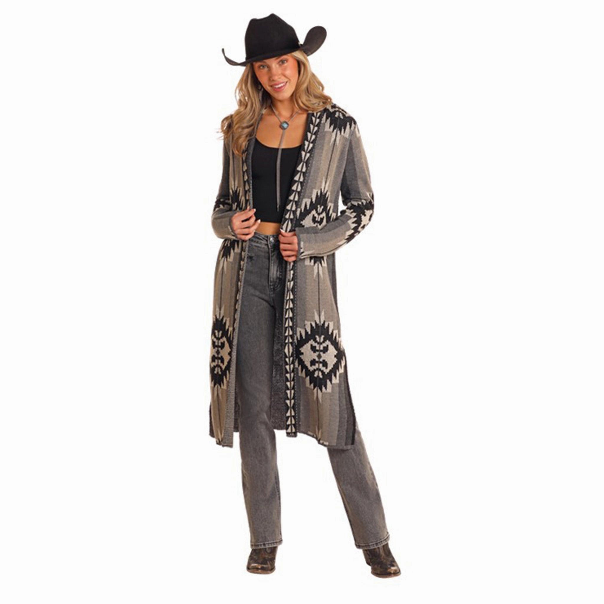 Rock & Roll Women's Aztec Cardigan Duster Non Irritating Edging