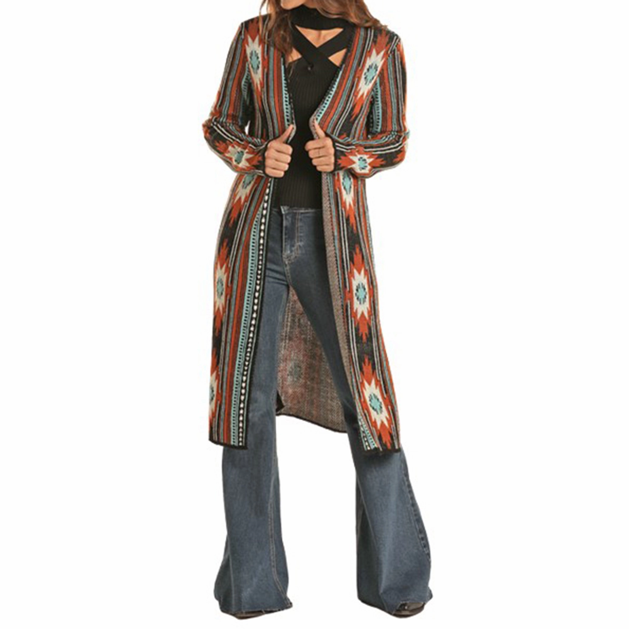 Vintage Hoodie SeamlessConstruction Rock & Roll Women's Aztec Duster