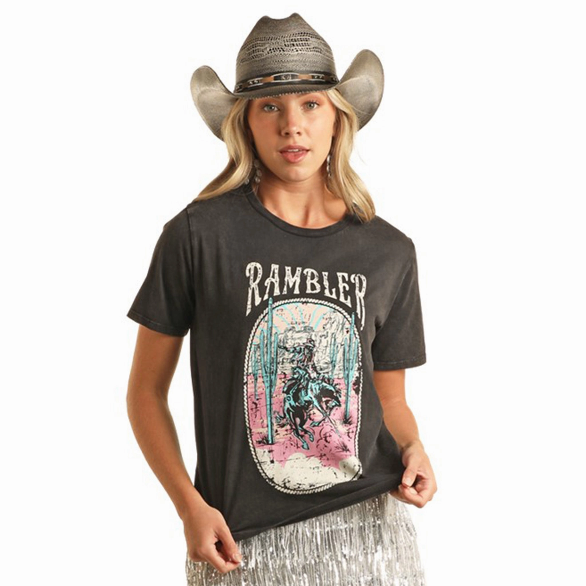Rock & Roll Women's Black Rambler Graphic Tee Flexible Material
