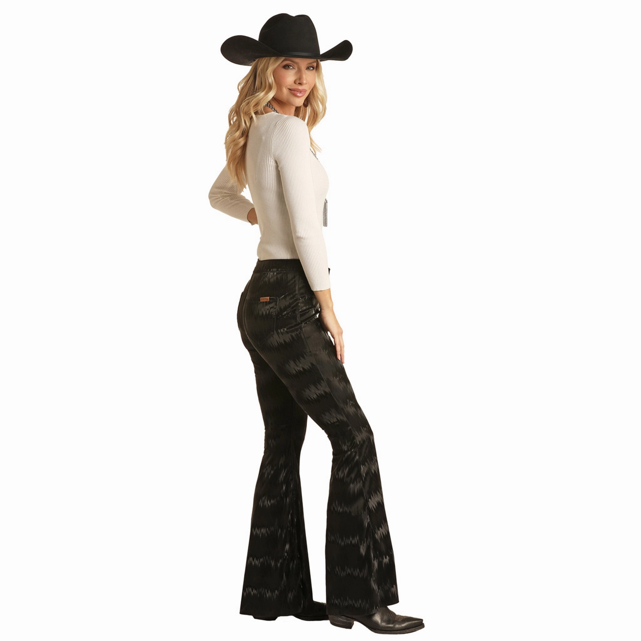 Recycled Fiber Content Tailored Style Rock & Roll Women's Black Textured Bell Bottom