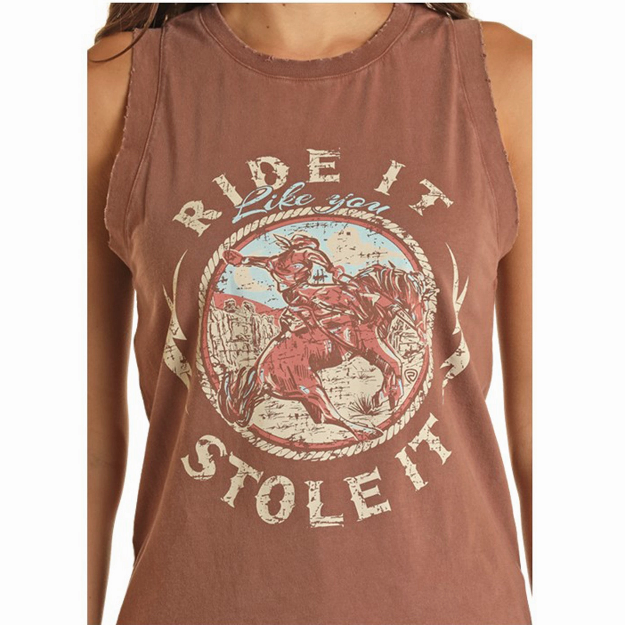 Rock & Roll Women's Brown Ride It Tank Sustainable Manufacturing Process