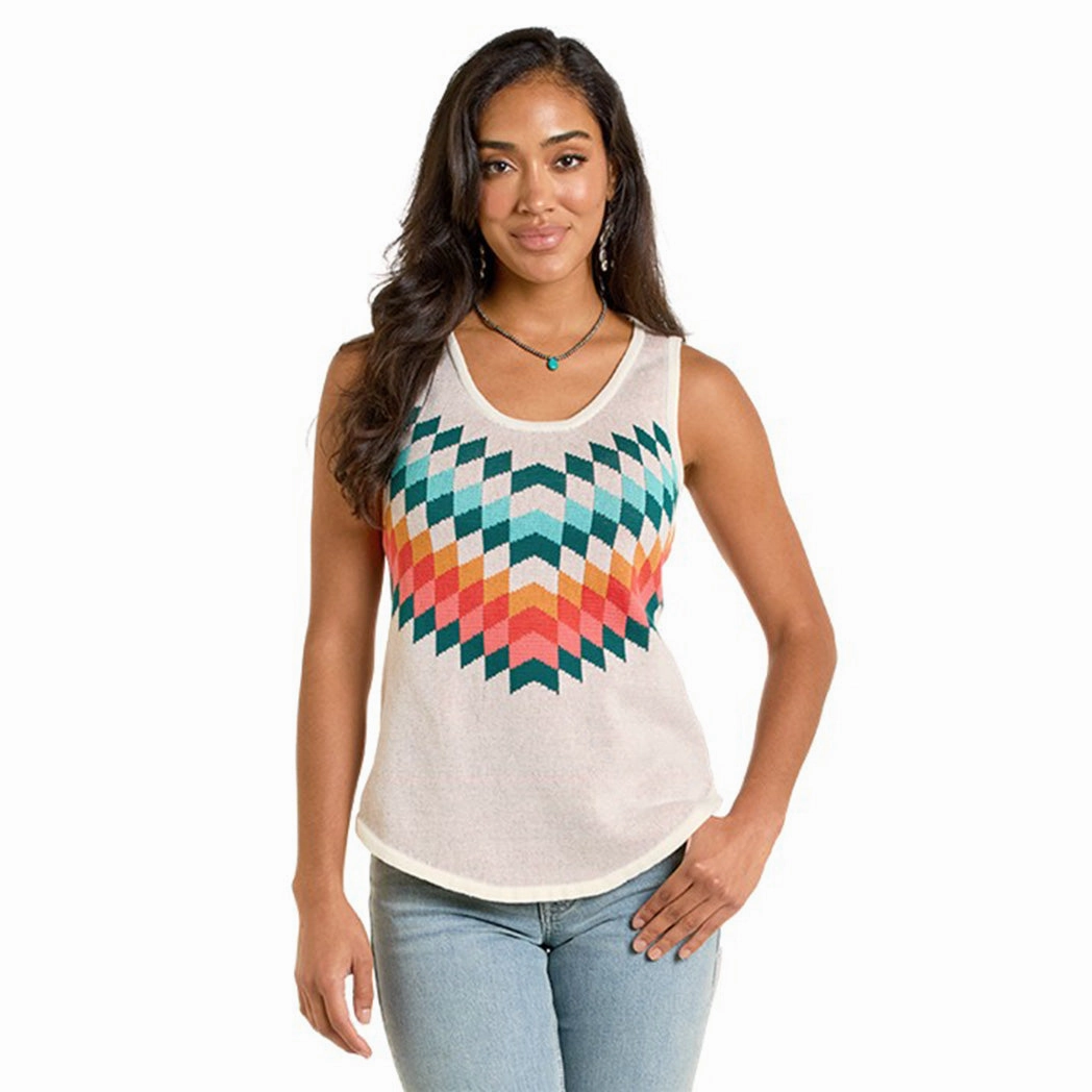 Fitted Shirt Rock & Roll Women's Cream Chevron Knit Tank