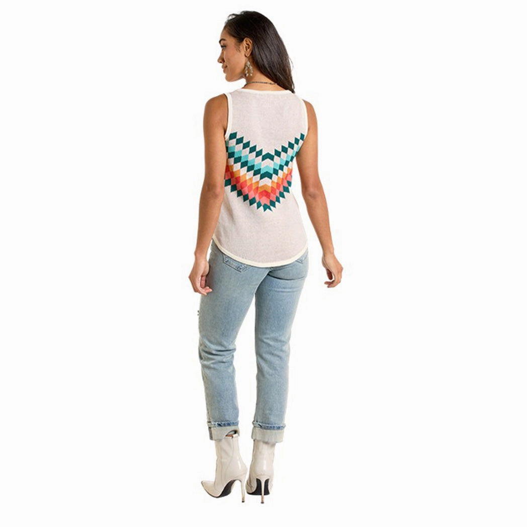 Rock & Roll Women's Cream Chevron Knit Tank RibbedTrims