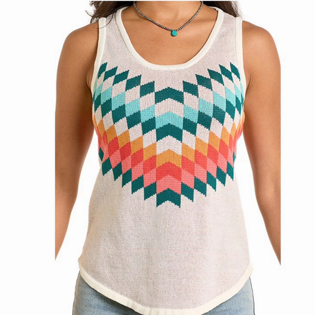 Basic Wardrobe Rock & Roll Women's Cream Chevron Knit Tank