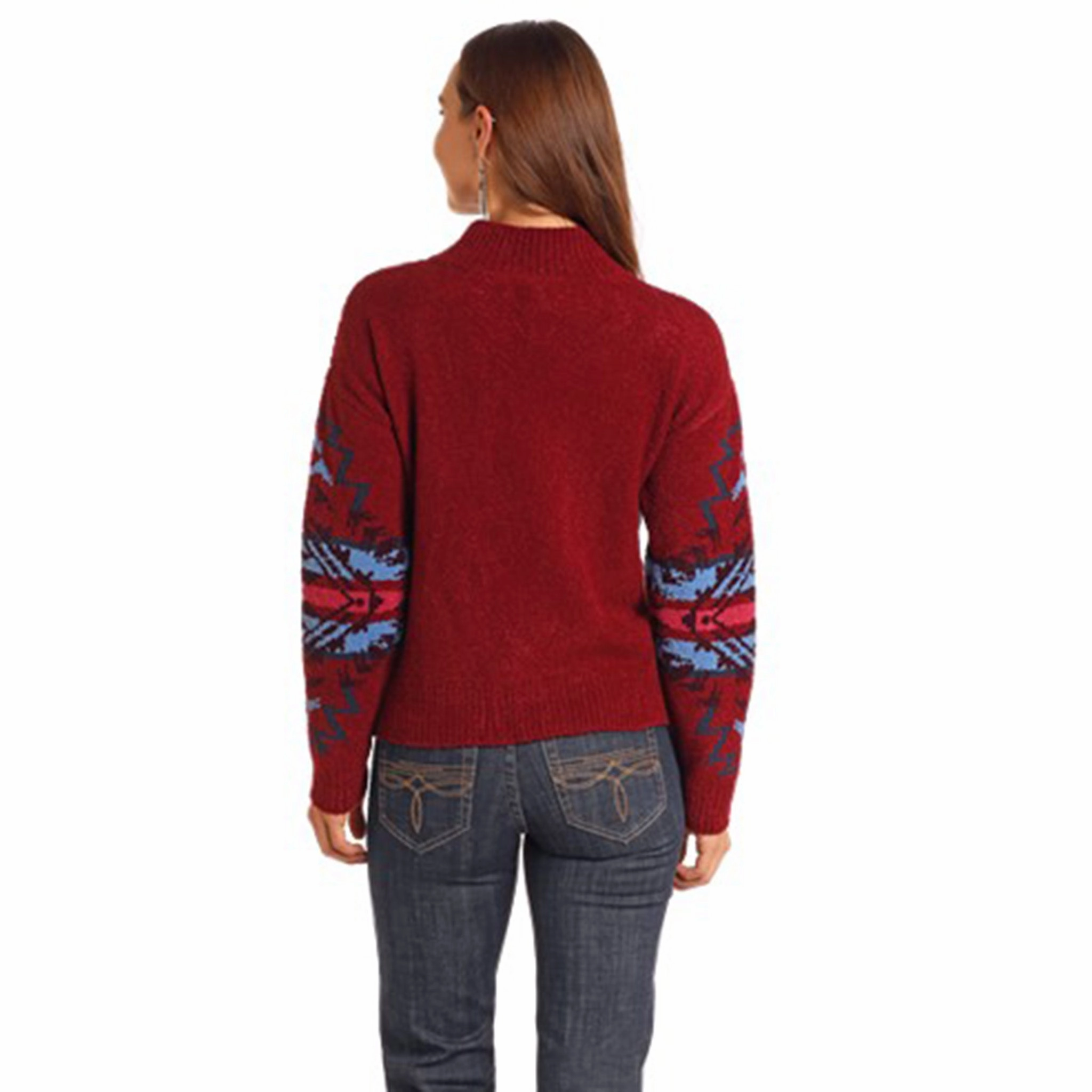 Rock & Roll Women's Dark Red Southwest Sweater AntiPillTreatment