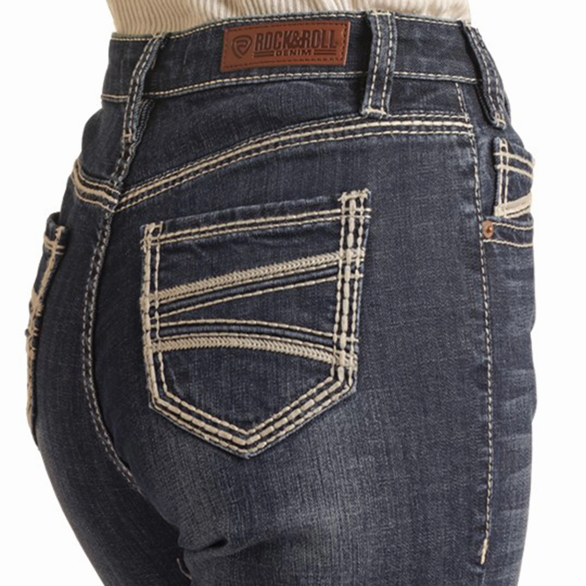 Smart Casual Classic Wear Rock & Roll Women's Dark Vintage High Rise Bootcut Jeans