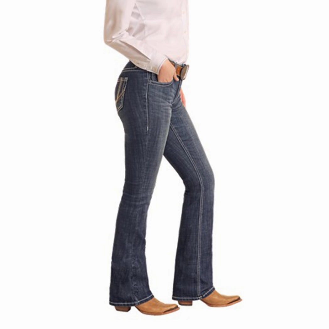 Rock & Roll Women's Dark Wash Embossed Riding Jean All Style Fit Premium Cotton Blend
