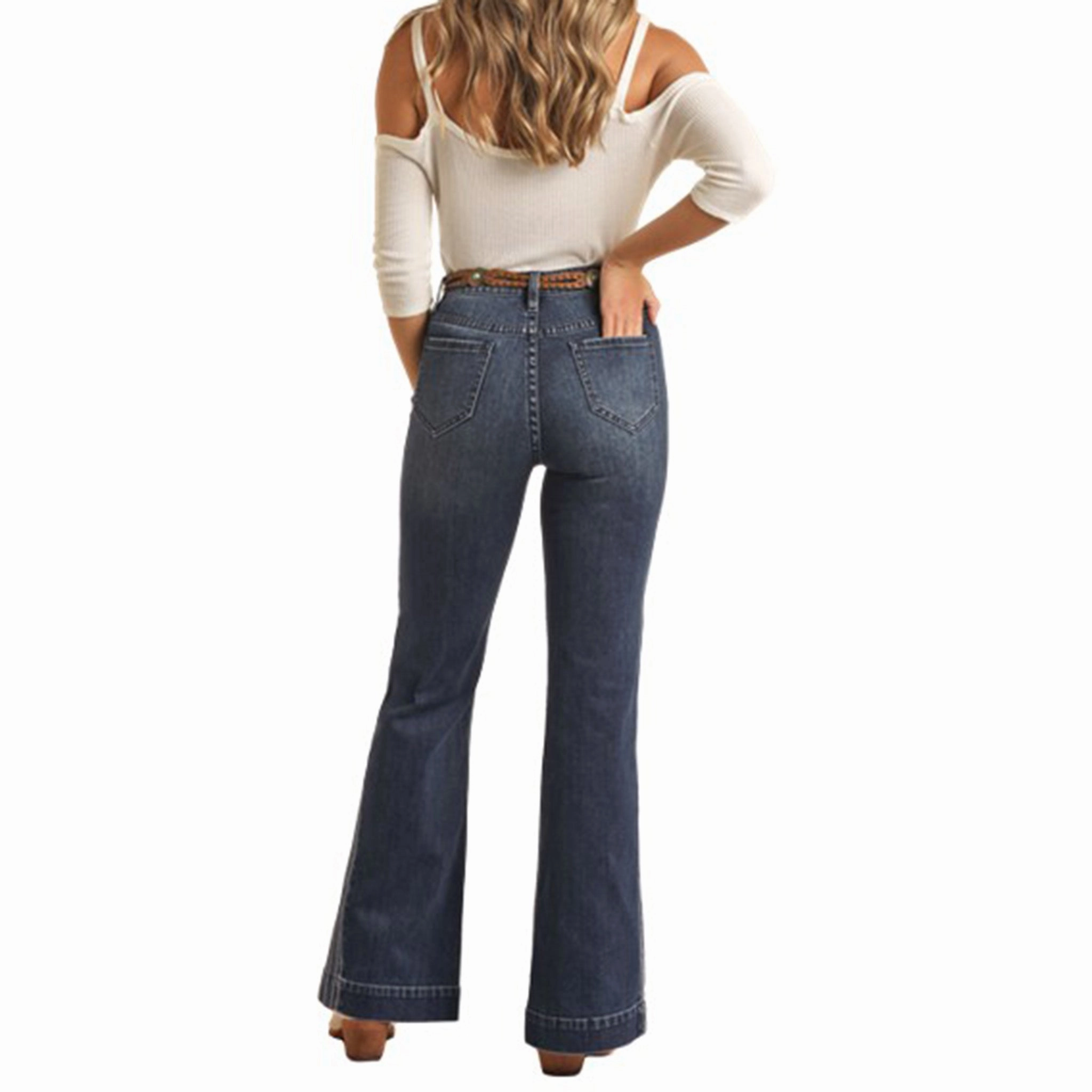 Blended Style Rock & Roll Women's Dark Wash Trouser Stripped Leg