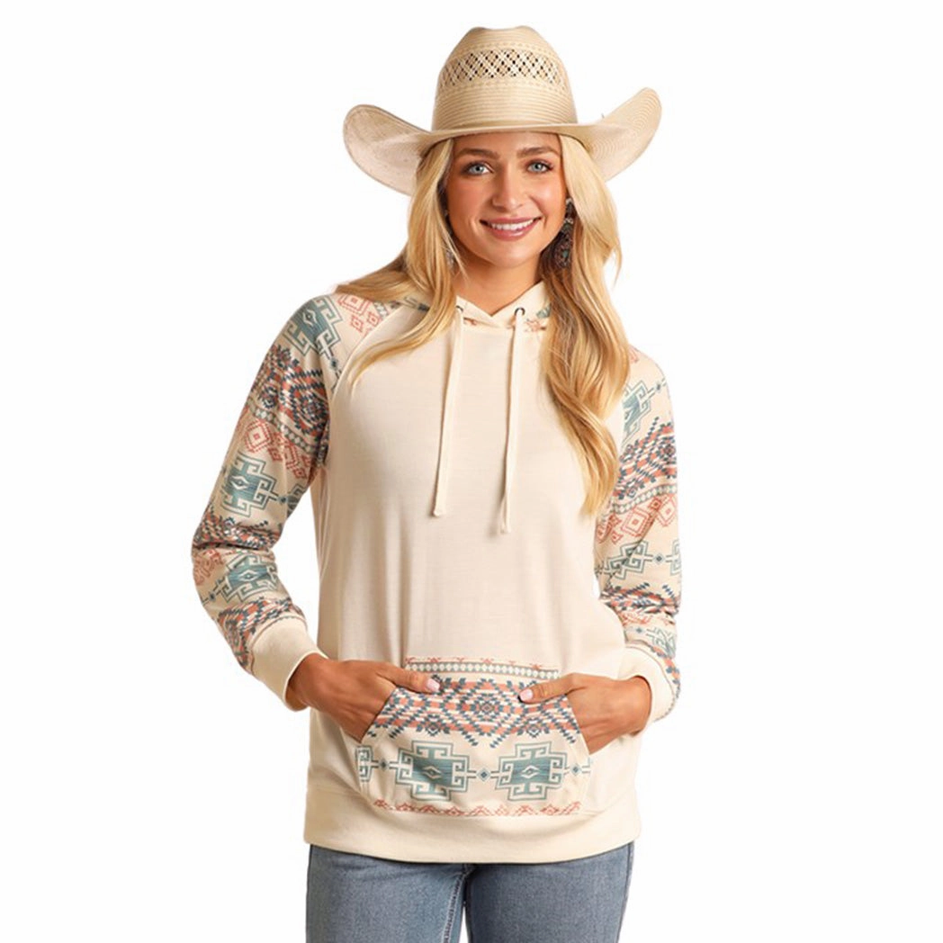 Rock & Roll Women's Natural & Aztec Sleeve Hoodie Flexible Shoulder Gussets Flexible Insulation