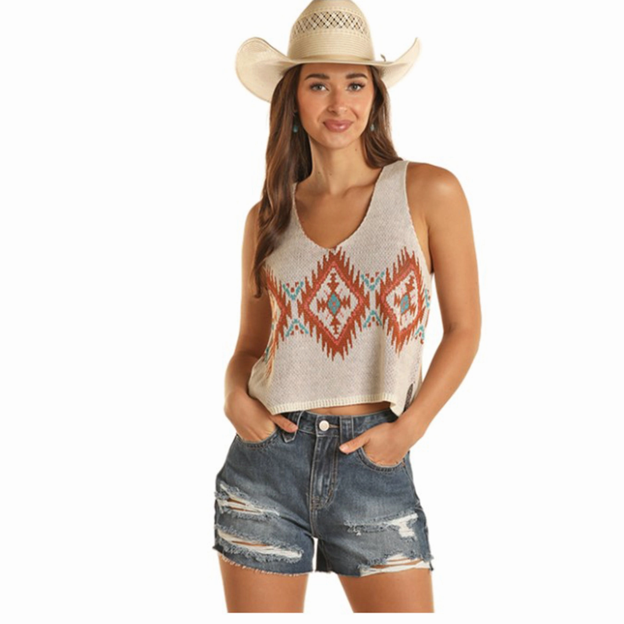 Rock & Roll Women's Natural Aztec Tank MultiPocket Design Thermal Regulating Fabric