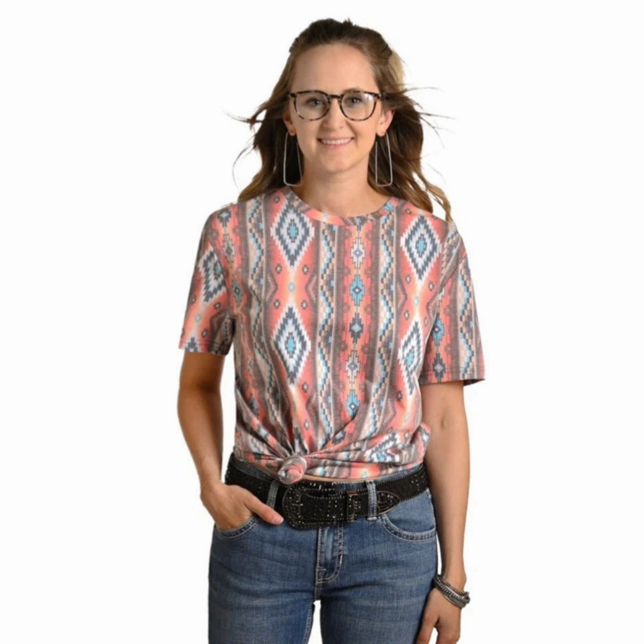 Comfort Cushion Neckline SeamlessSidePanels Rock & Roll Women's Orange Aztec Tee