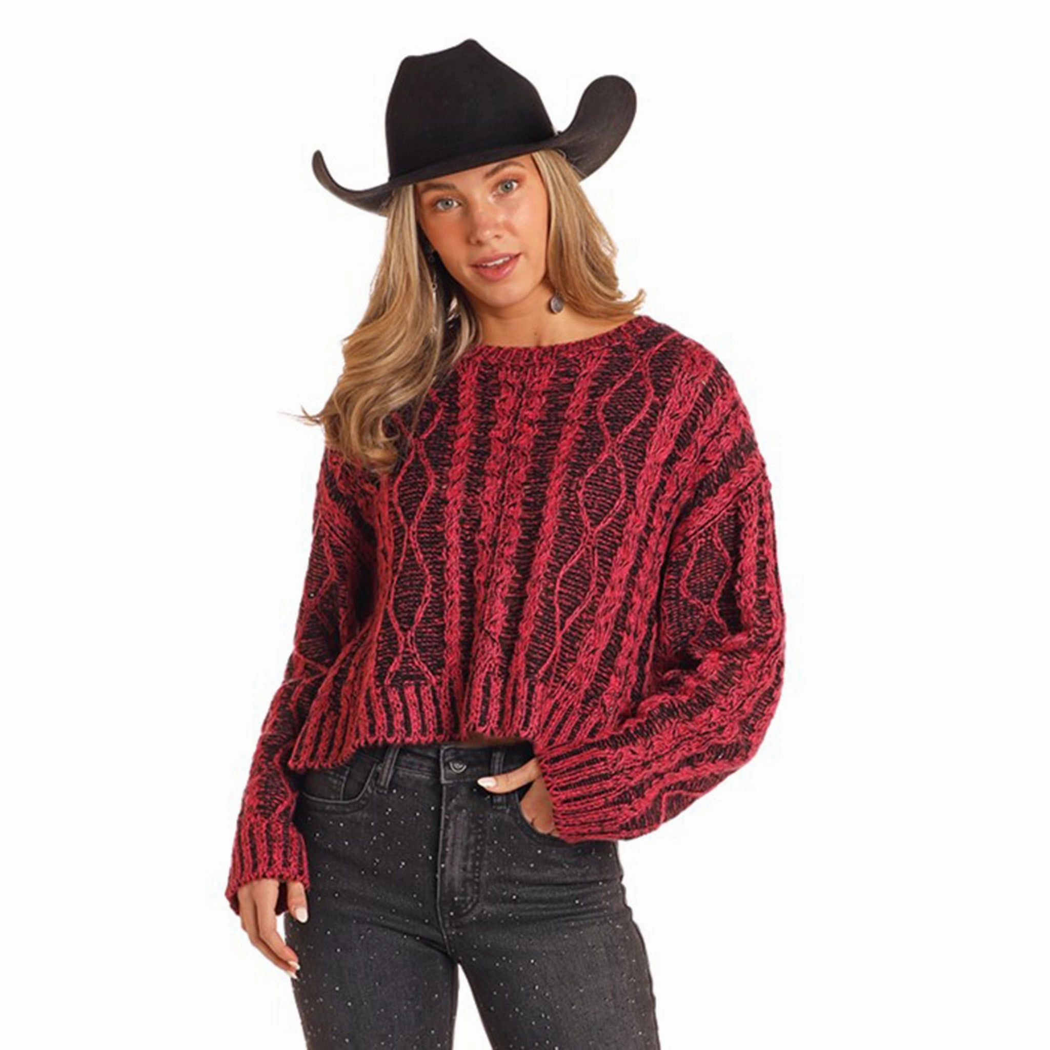 Unstructured Silhouette Rock & Roll Women's Pink Cable Knit Sweater