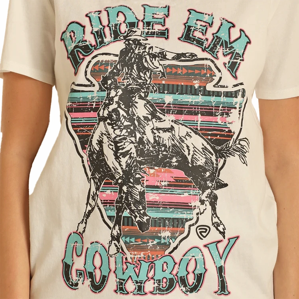 Rock & Roll Women's Ride Em Cowboy Graphic Tee Layered Collar