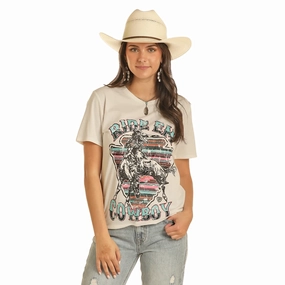 TurtleneckDesign Rock & Roll Women's Ride Em Cowboy Graphic Tee