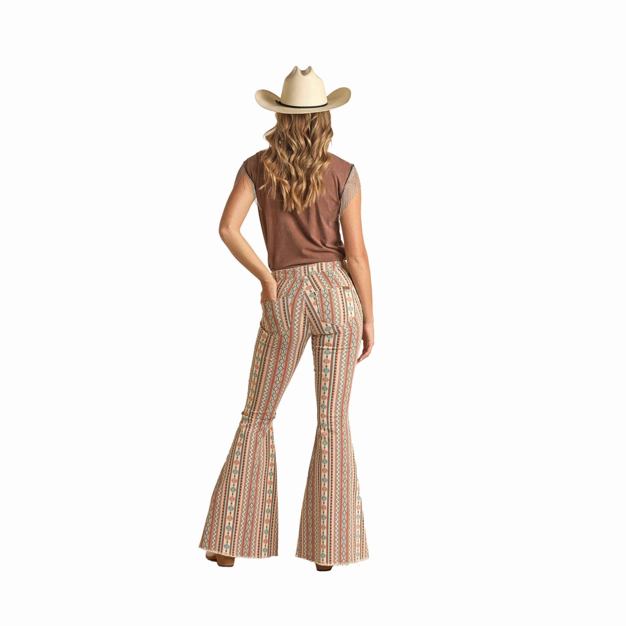 Layer game Hidden Rivet Details Rock & Roll Women's Stripe Aztec Bell Bottoms