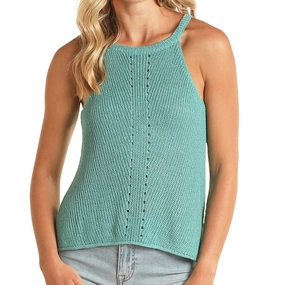 Rock & Roll Women's Turquoise Knit Tank Organic Cotton Blend