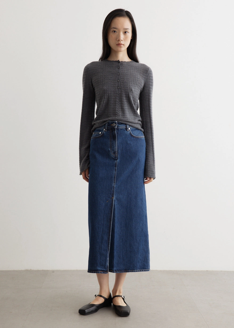 Edgy Look Rona Long Denim Skirt