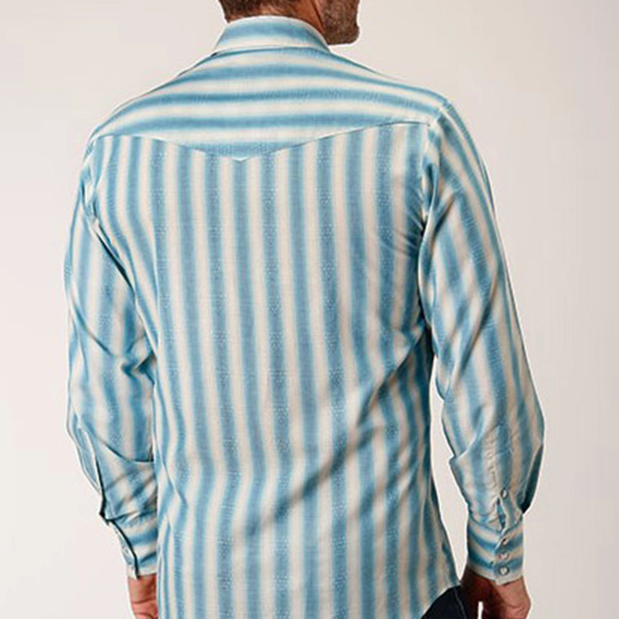 Roper Men's Aqua & Cream Striped Shirt Easy Fit Fall Fashion